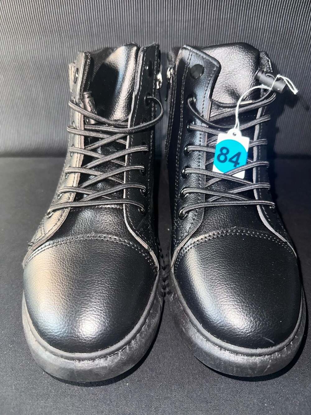No.84 Unisex "Black" Style Lace-Up & Zipper High-Top Boots